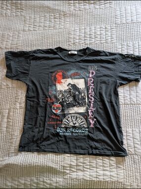 Daydreamer Black Elvis Presley Sun Records Graphic Tee with Pink Accents